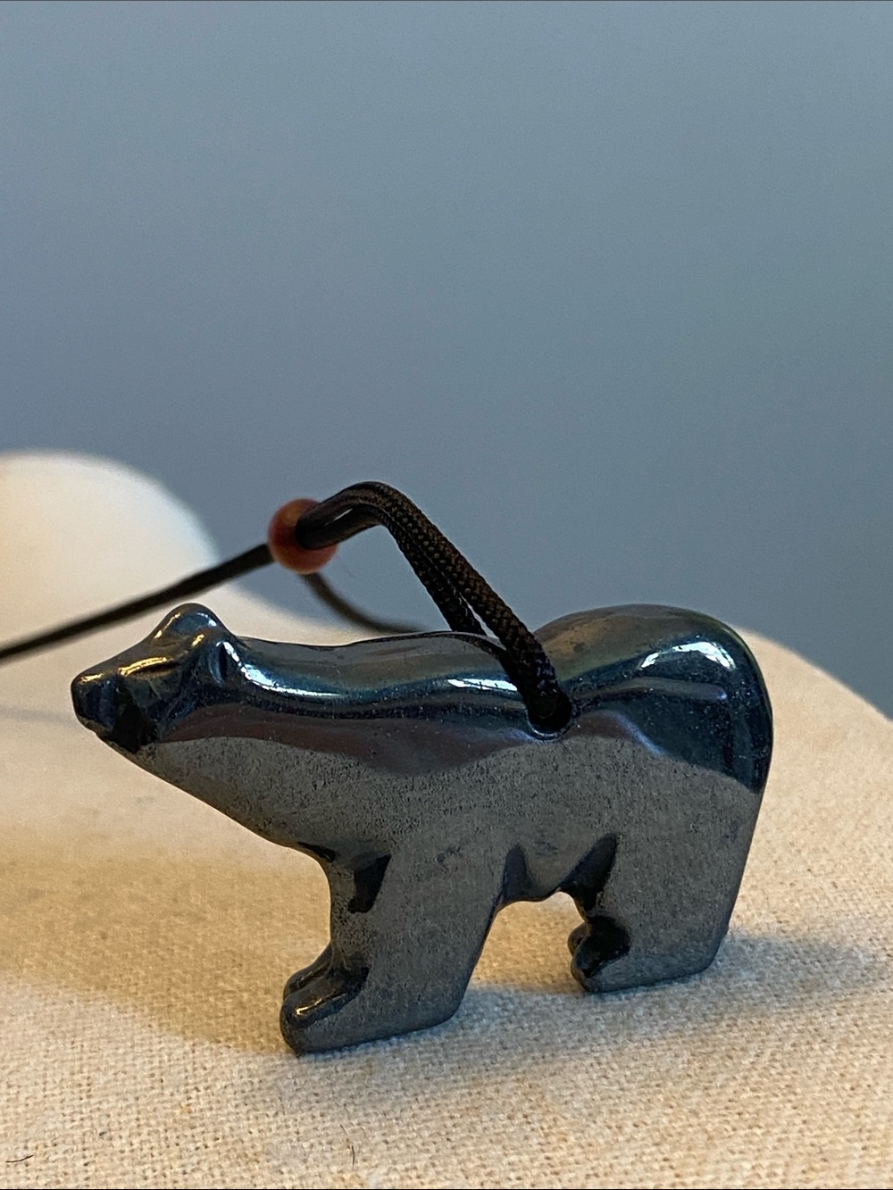 Genuine Hematite Alaskan Diamond Bear Pendant Adjustable Necklace